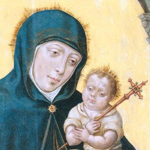 Pormenor da pintura 'Virgem com o Menino'. Óleo sobre madeira. Século XVI.