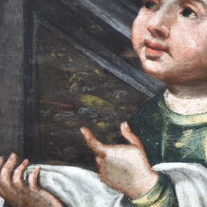 Rosto de criança. Pormenor da pintura 'David fugitivo'. Século XVII.