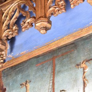 Ladrões crucificados junto a Jesus. Pormenor da pintura 'Tríptico da Lamentação'. Século XVI.