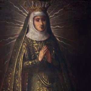 Senhora da Oliveira. Pormenor da pintura a óleo sobre tela 'Afonso Henriques orando a Nossa Senhora da Oliveira durante a batalha de Ourique' . Século XVII.