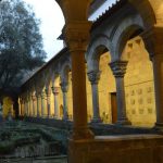 Cloister at sunset with artificial lighting