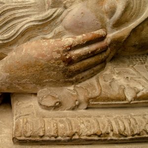 Pormenor da escultura de jessé. Calcário policromado. Século XIV.