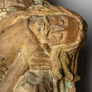 Rosto de Cristo. Pormenor da Escultura em barro policromado 'Virgem da Piedade'. Século XVII.