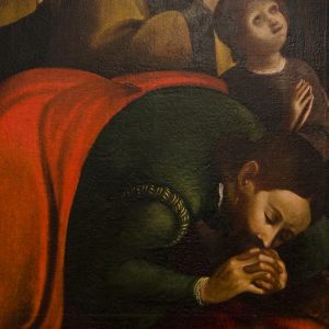 Pormenor da pintura 'Penitência de Dom Egas Pais perante São Geraldo, Arcebispo de Braga'. Óleo sobre tela. Século XVII.