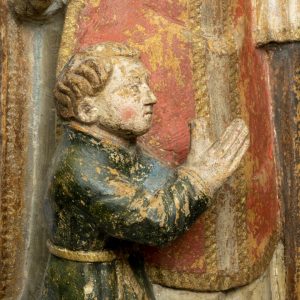 Criança. Pormenor da escultura em calcário policromado de São Brás. Século XVI.