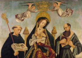 Virgem do Leite entre São Bento e São Jerónimo. Pintura a óleo sobre madeira. Século XVI.